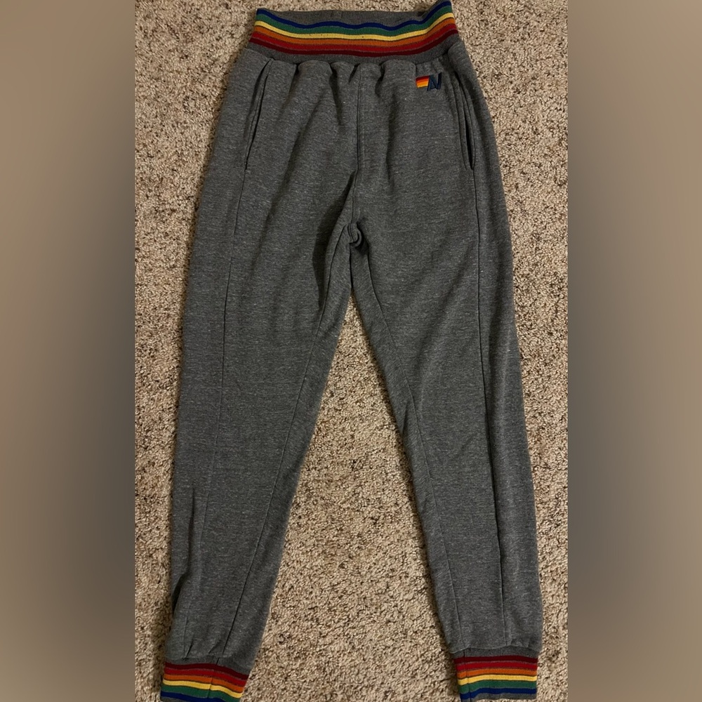 Aviator Nation Gray Joggers with Rainbow Accents